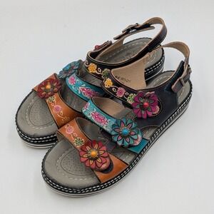 LArtiste Spring Step Sandals Women's 9 40 Rebecca Leather Floral Platform Boho